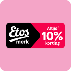Roze label met Etos-logo en de tekst &ldquo;10% korting&rdquo;.